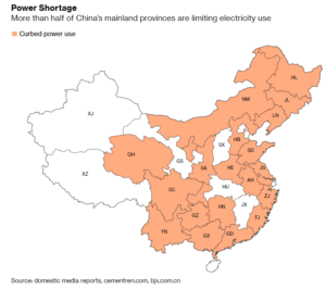 「中国の電力制限地域」